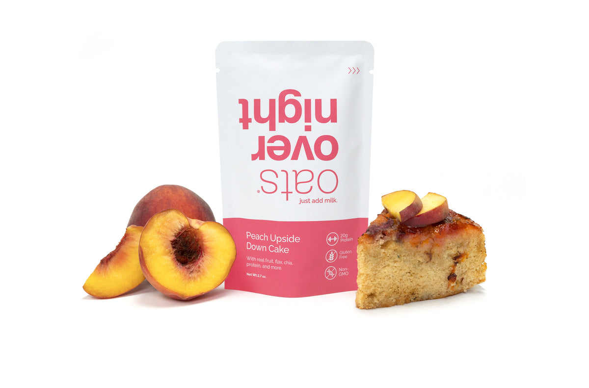 Oats Overnight - Peach Upside Down Cake - 20g Protein, High Fiber Breakfast Shake - Gluten Free, Non GMO Oatmeal 2.7 oz per Meal 8 Pack